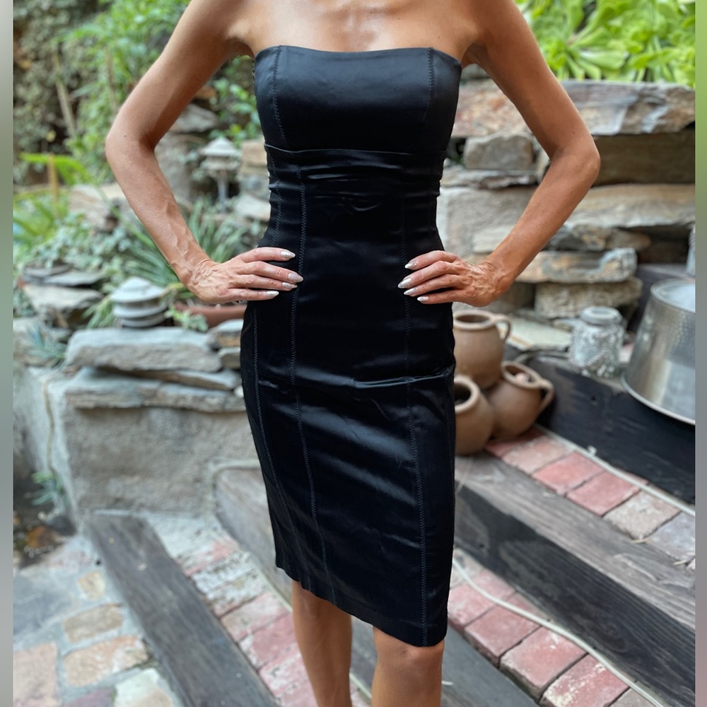 Bebe Strapless Satin Dress